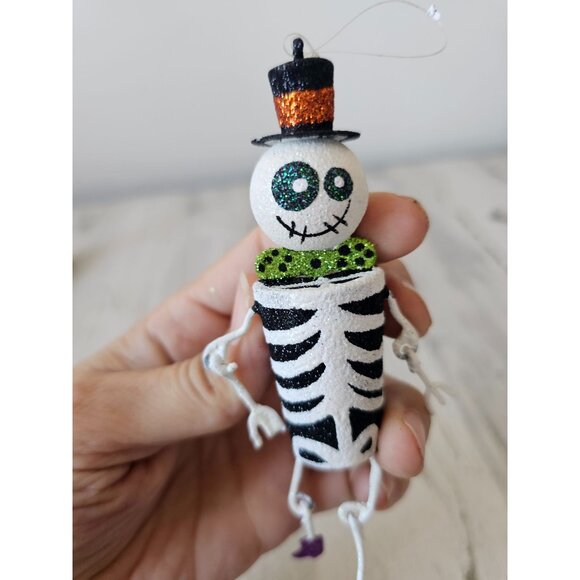 Pier 1 glitter skeleton jointed ornament sparkle retired rare Xmas tree top hat - Picture 6 of 8